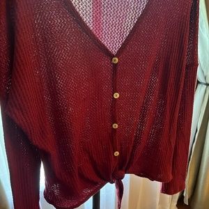 Altar'd State Maroon Tie Button Down Sweater Size M